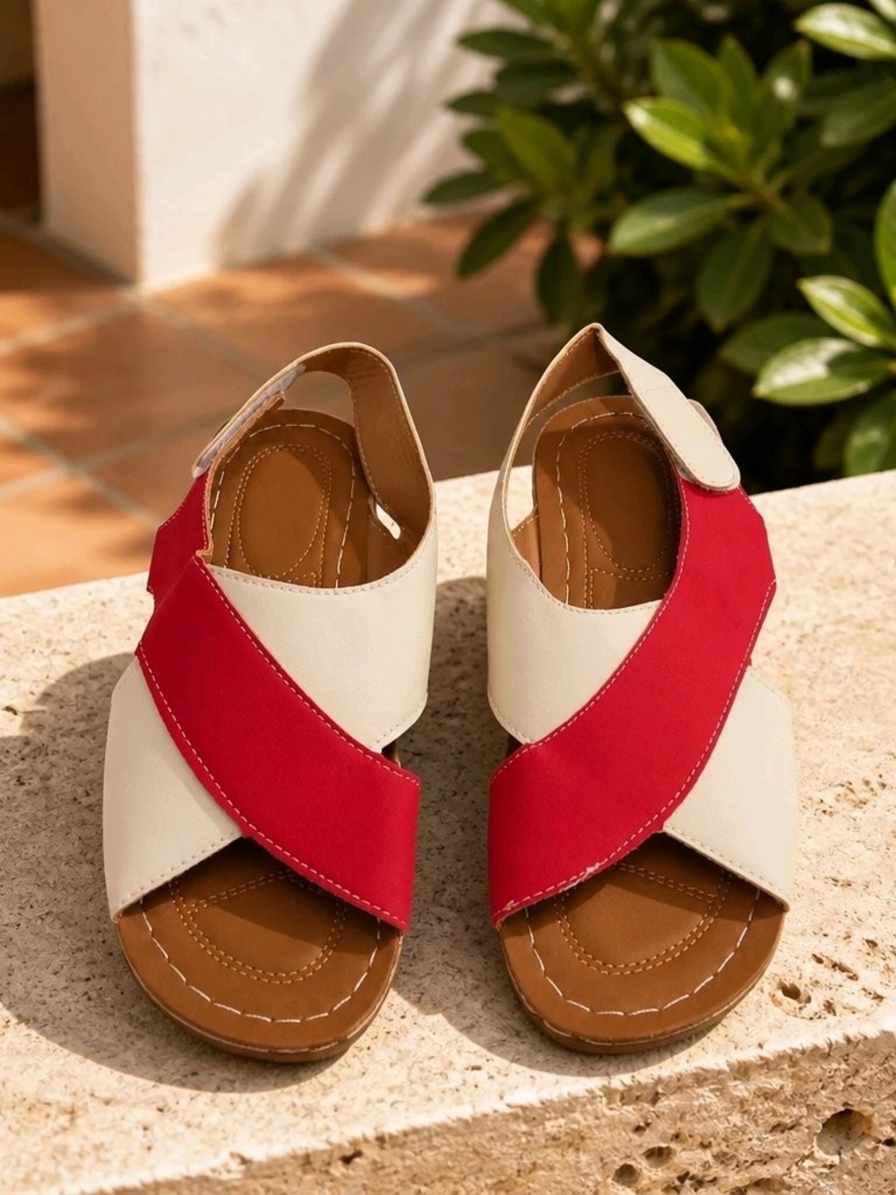 Women’s Two-Tone Red and Cream Slingback Sandals